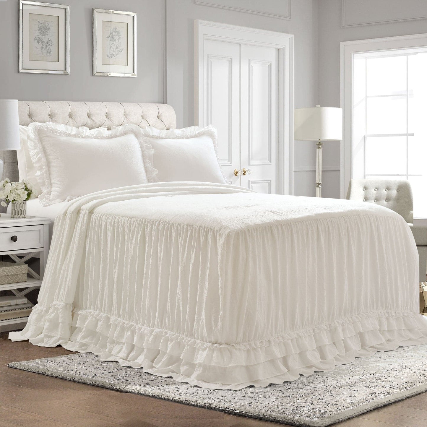 Ella Ruffle Lace 3 Piece Bedspread Set