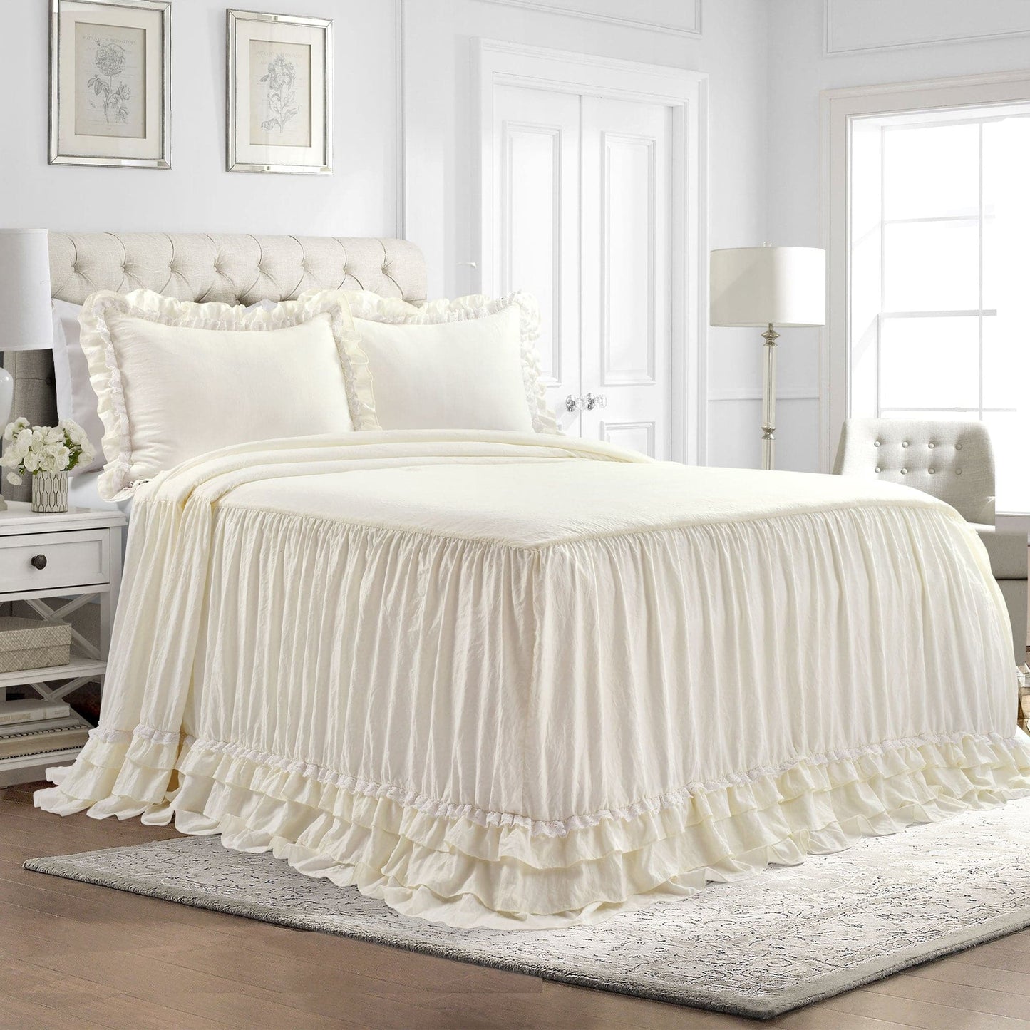 Ella Ruffle Lace 3 Piece Bedspread Set