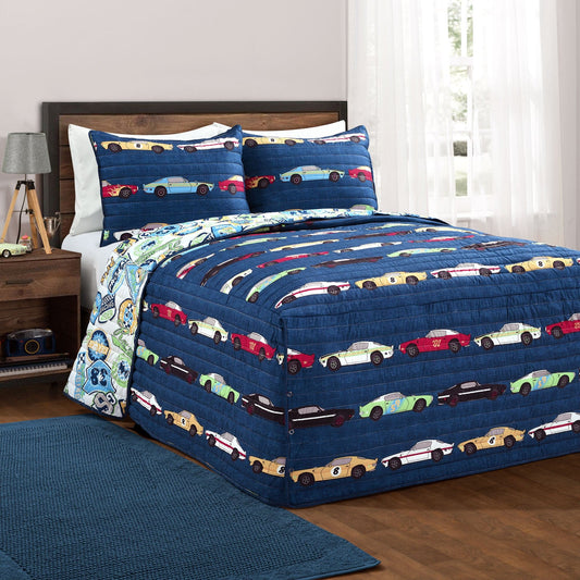 Race Cars Reversible Bedspread Set