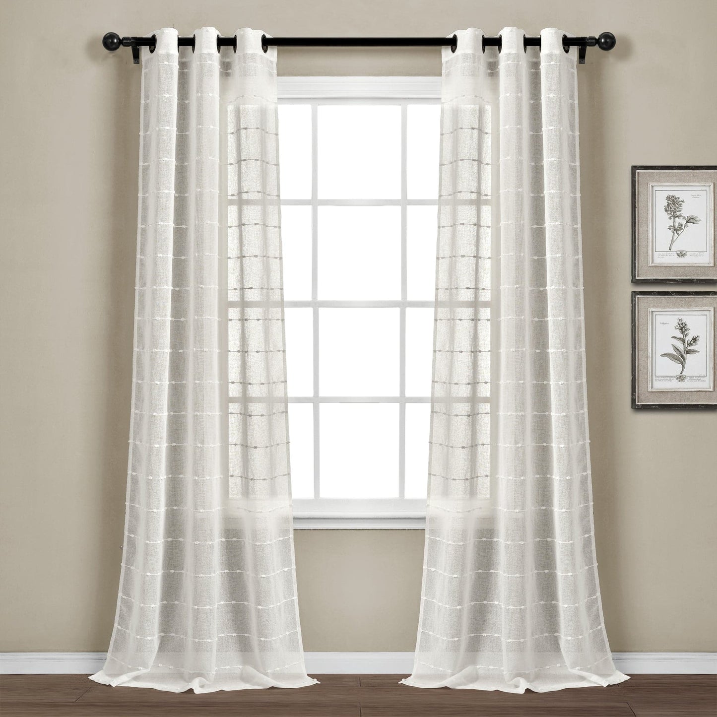 Farmhouse Textured Grommet Sheer Window Curtain Panel Set