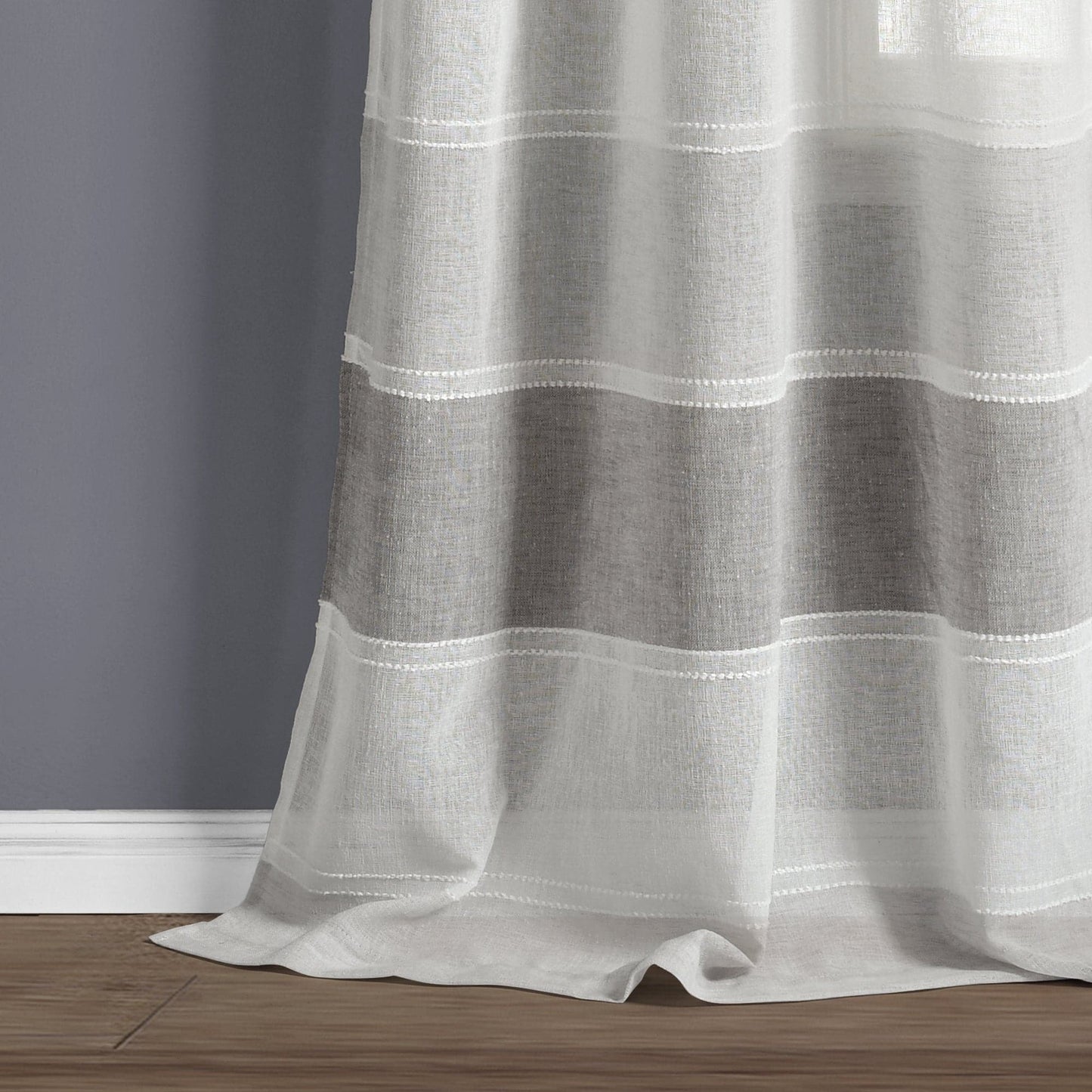 Textured Stripe Grommet Sheer Window Curtain Panel Set