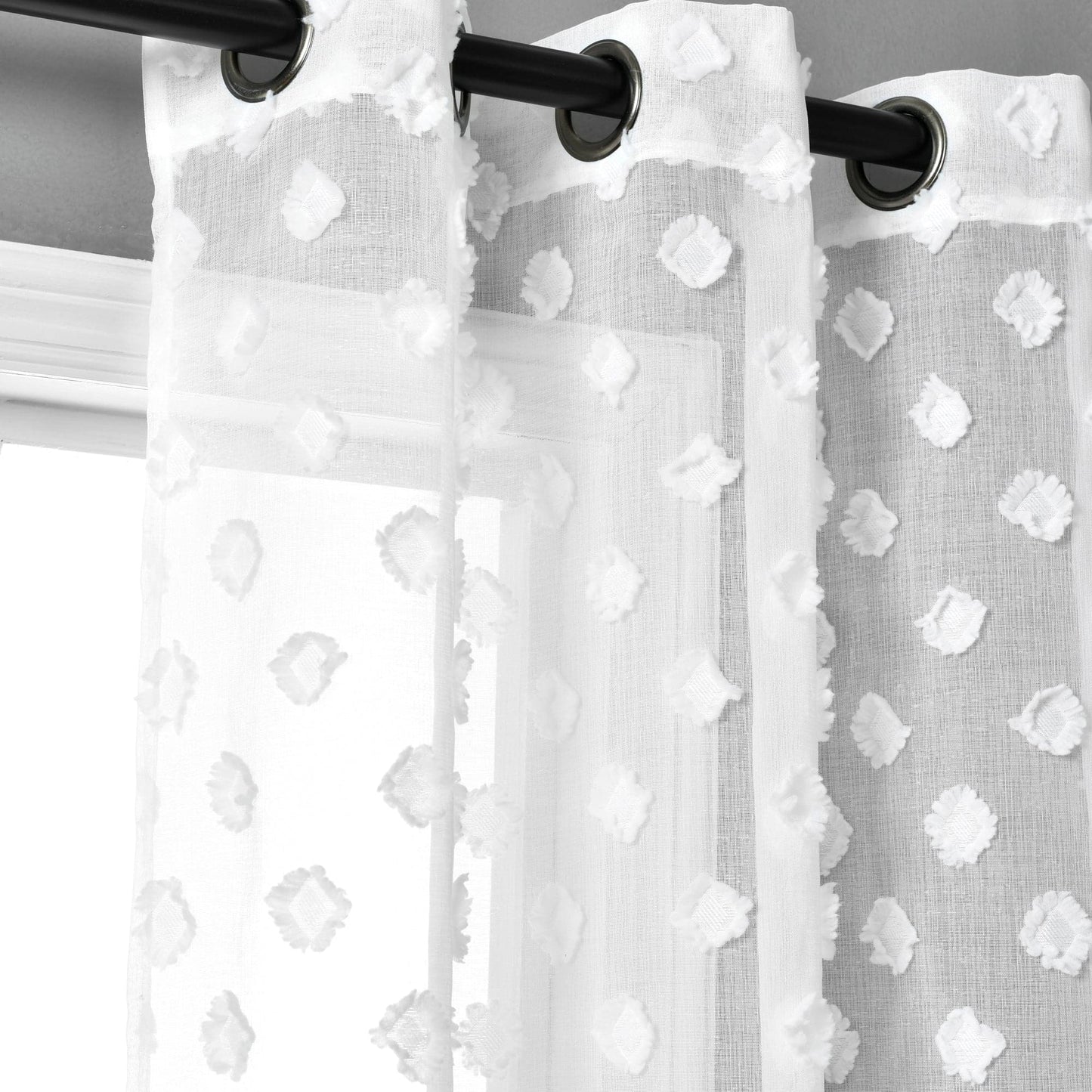 Textured Dot Grommet Sheer Window Curtain Panel Set