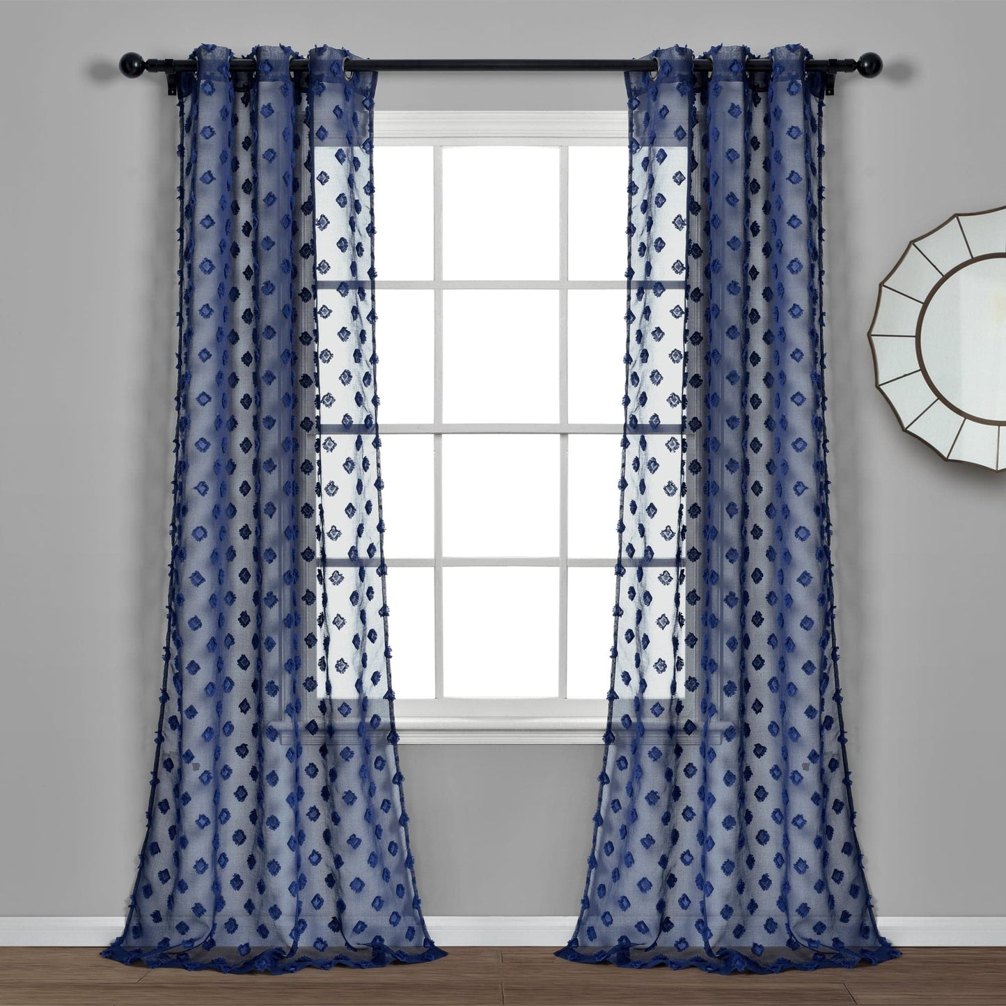 Textured Dot Grommet Sheer Window Curtain Panel Set