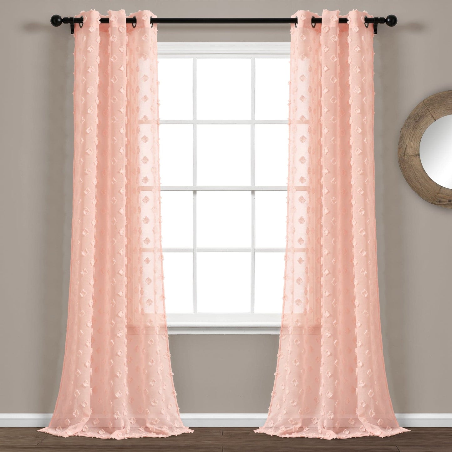 Textured Dot Grommet Sheer Window Curtain Panel Set