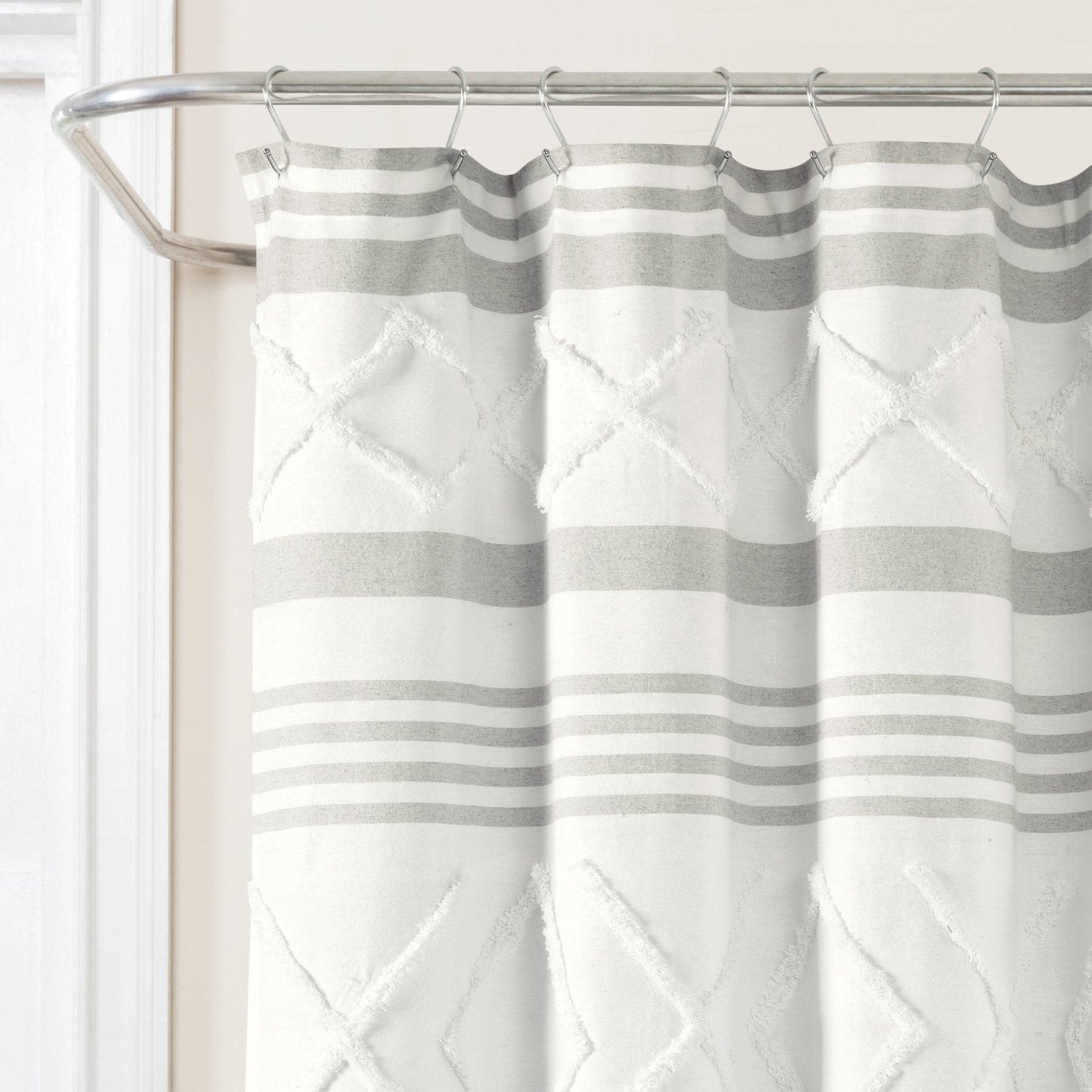 Urban Diamond Stripe Woven Tufted Recycled Cotton Shower Curtain