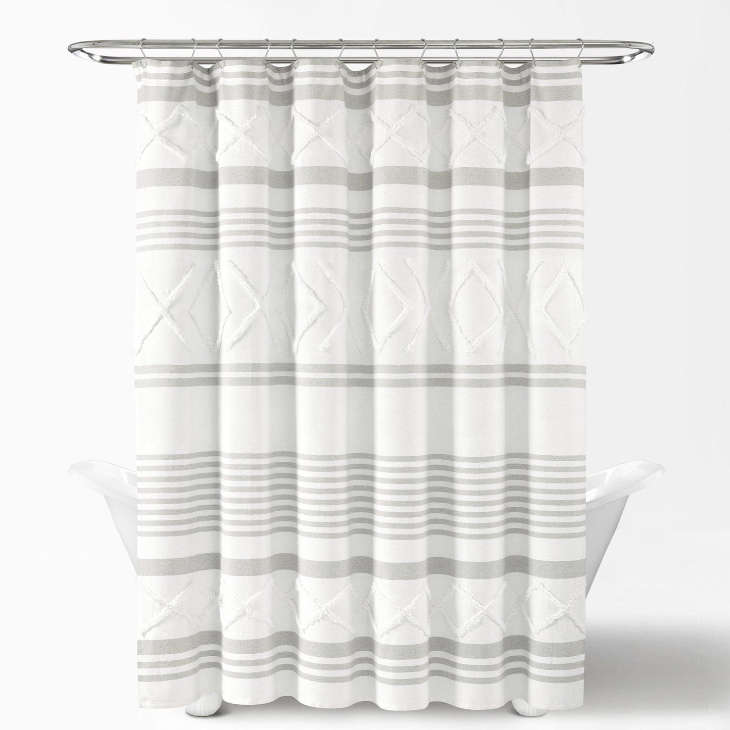 Urban Diamond Stripe Woven Tufted Recycled Cotton Shower Curtain