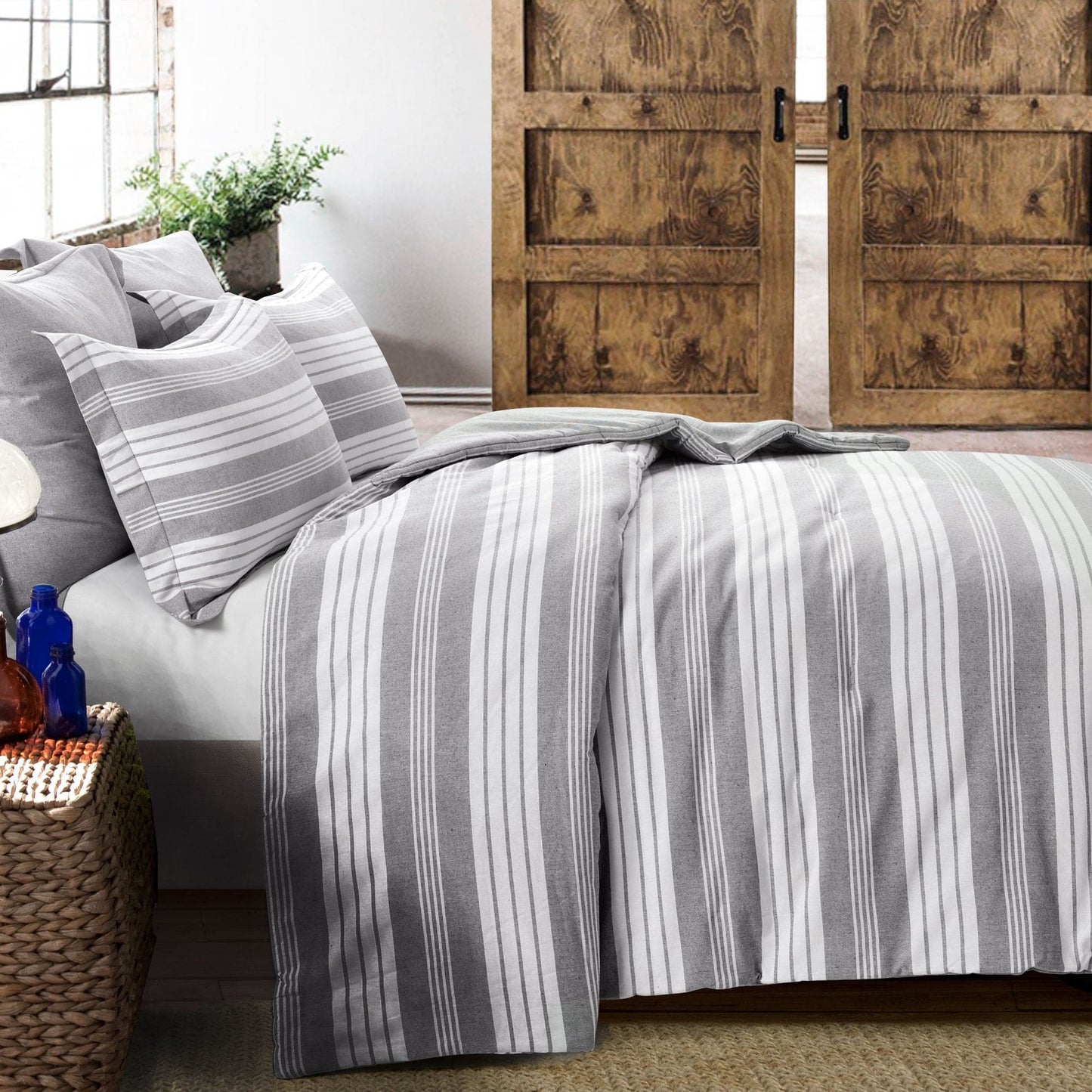 Farmhouse Yarn Dyed Stripe Recycled Cotton Comforter 5 Piece Set