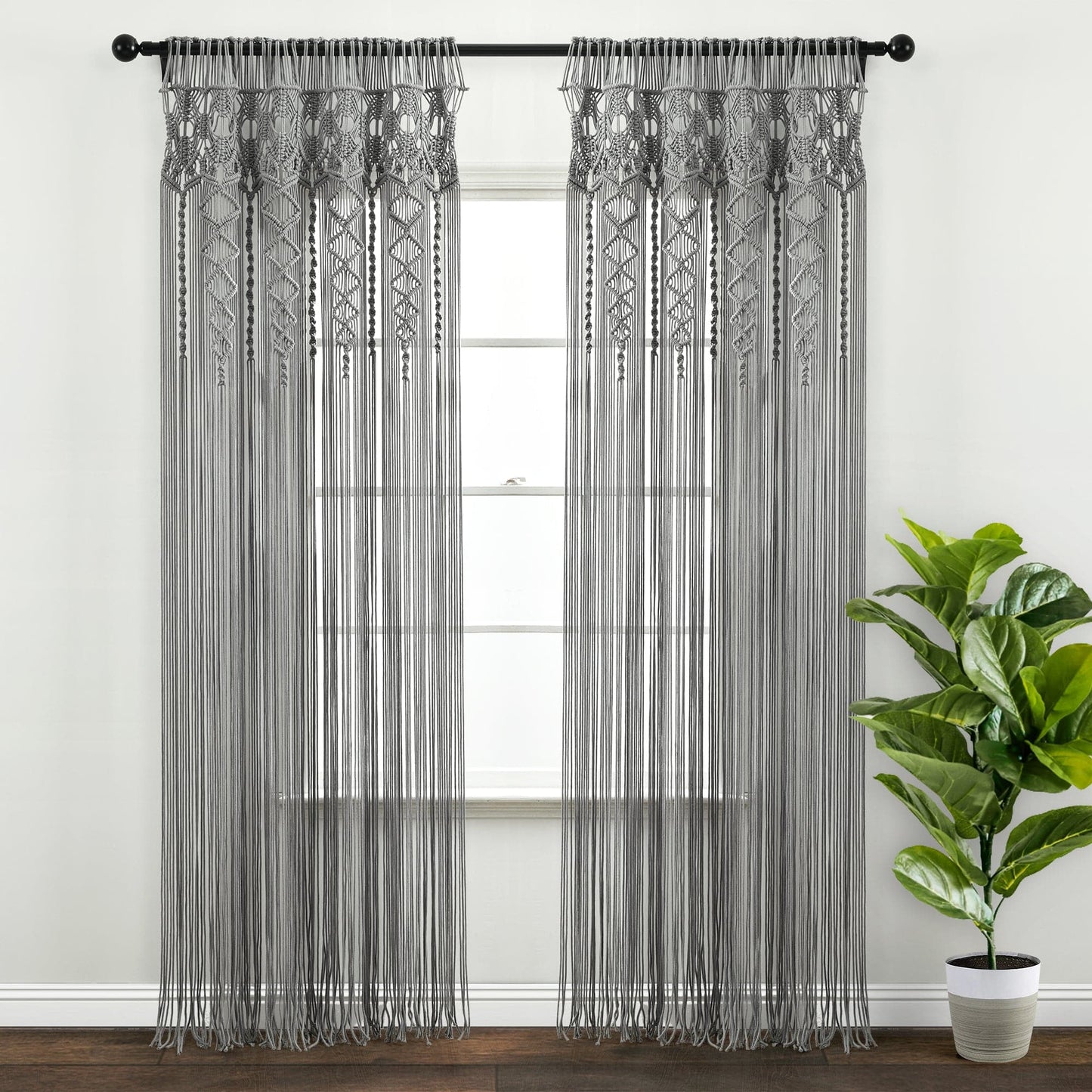 Boho Macrame Textured Cotton Window Curtain