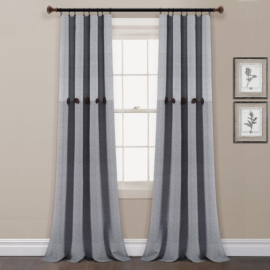 Farmhouse Button Stripe Yarn Dyed Woven Cotton Window Curtain Panel Set