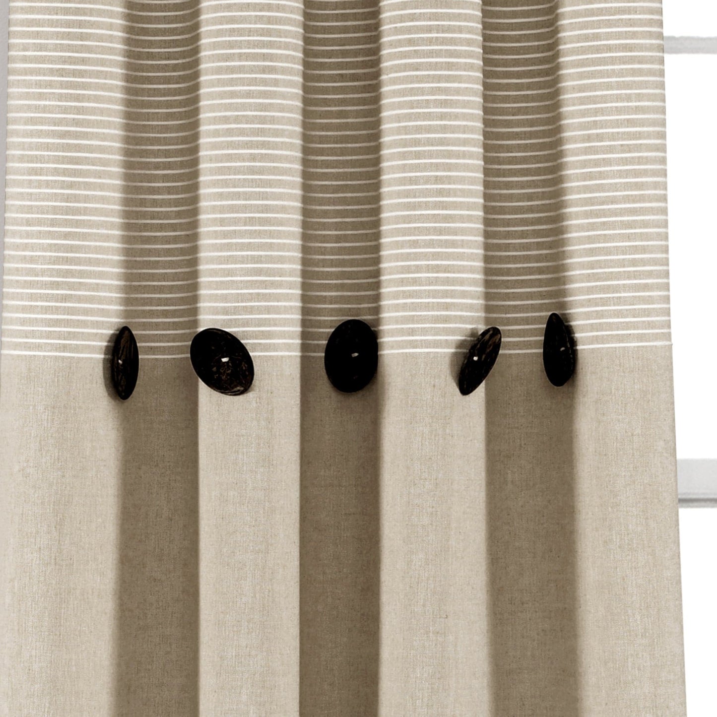 Farmhouse Button Stripe Yarn Dyed Woven Cotton Window Curtain Panel Set