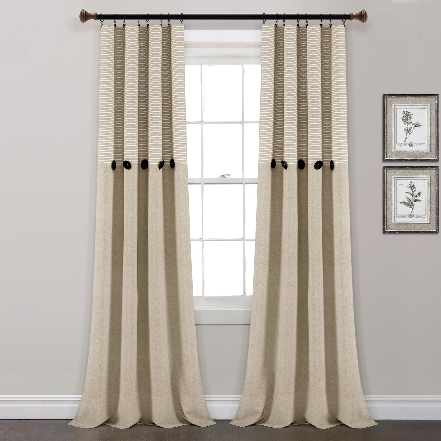 Farmhouse Button Stripe Yarn Dyed Woven Cotton Window Curtain Panel Set