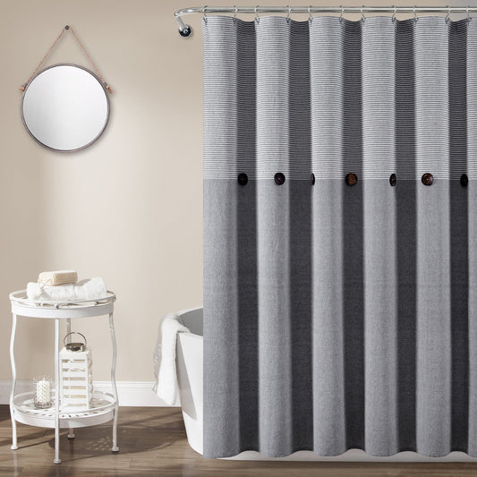 Farmhouse Button Stripe Yarn Dyed Woven Cotton Shower Curtain