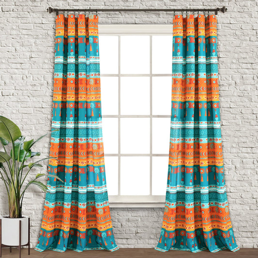 Boho Watercolor Border Window Curtain Panel Set