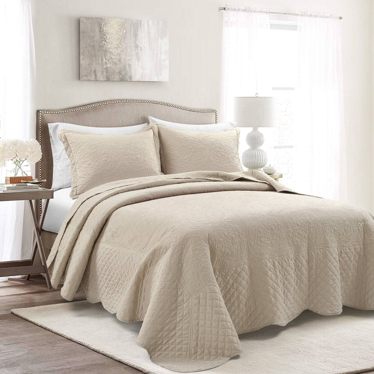 Medallion Scalloped Edge Oversized Bedspread Set