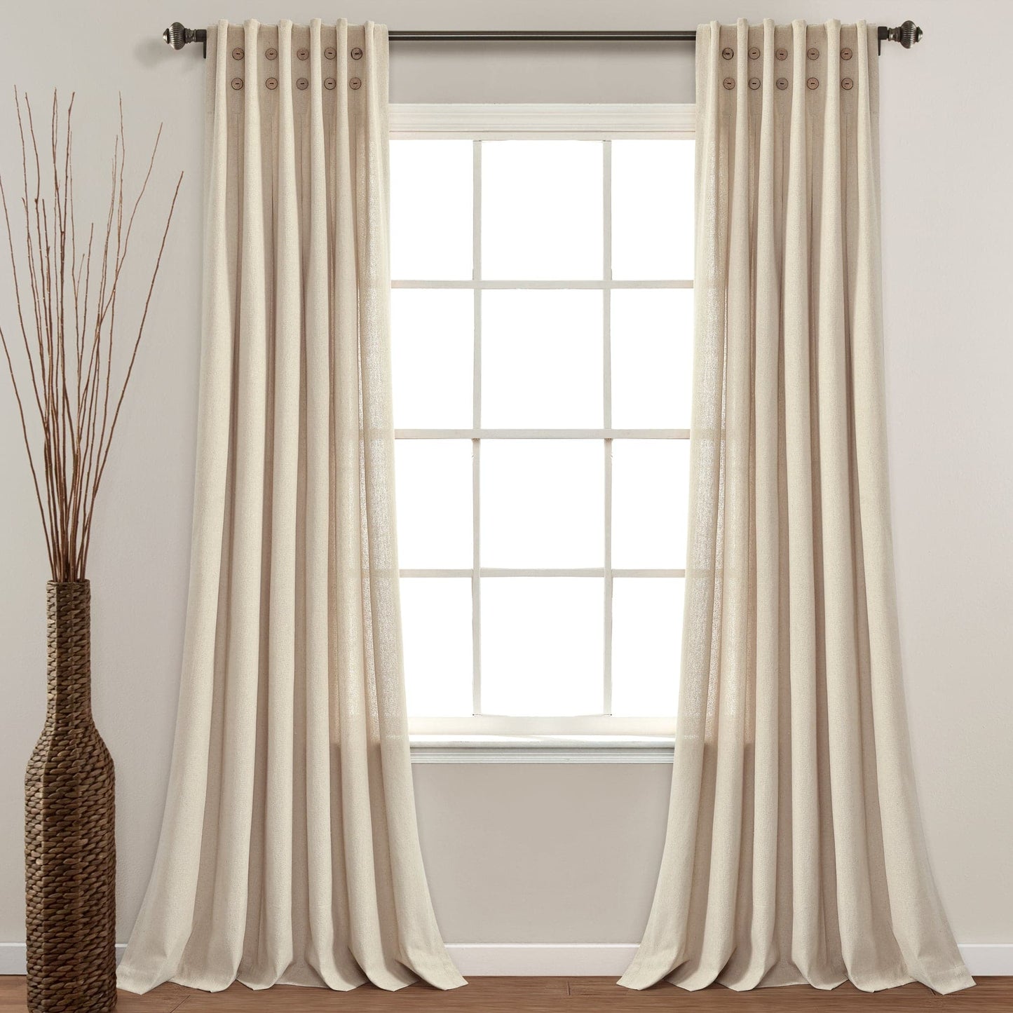 Linen Button Pinched Pleat Window Curtain Panel