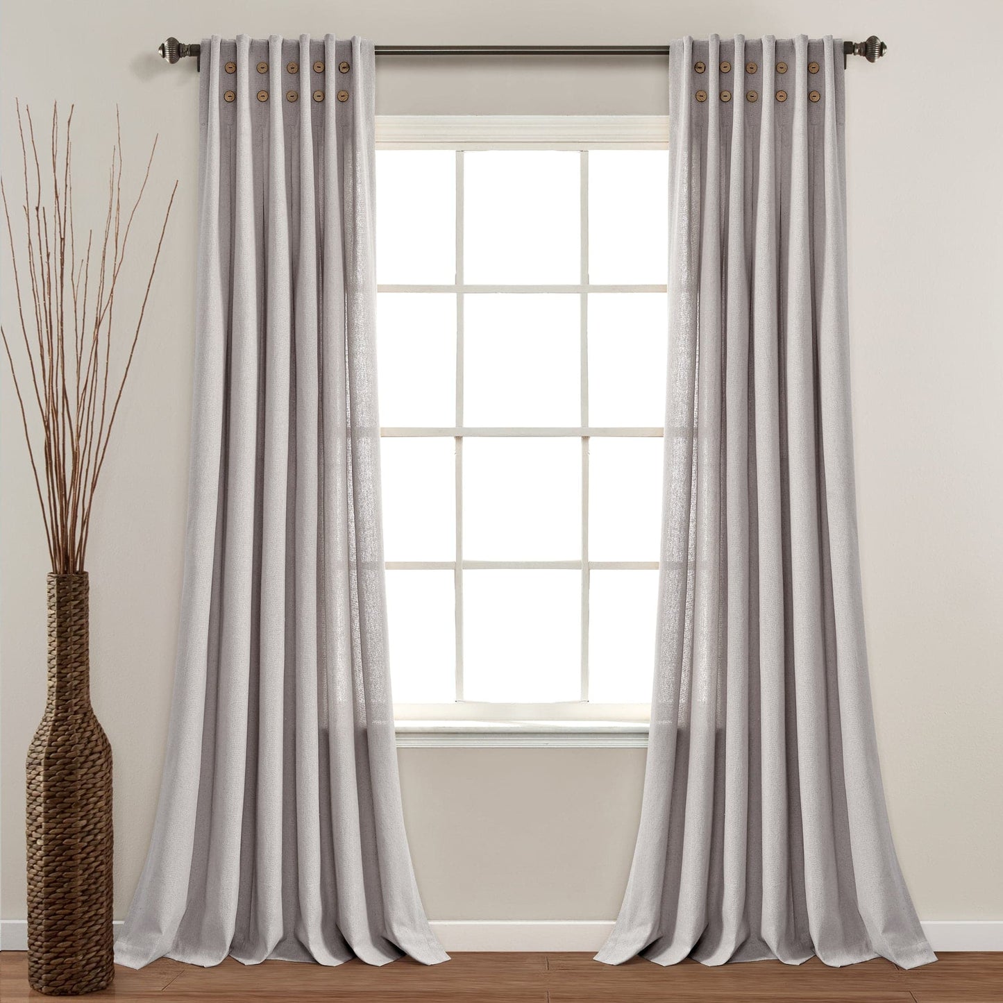 Linen Button Pinched Pleat Window Curtain Panel