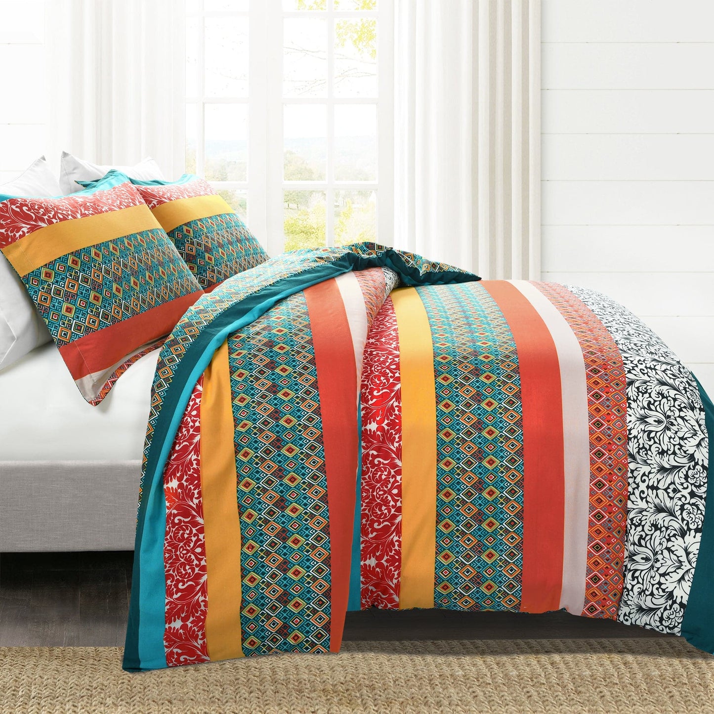 Boho Stripe Cotton Reversible Duvet Cover Set