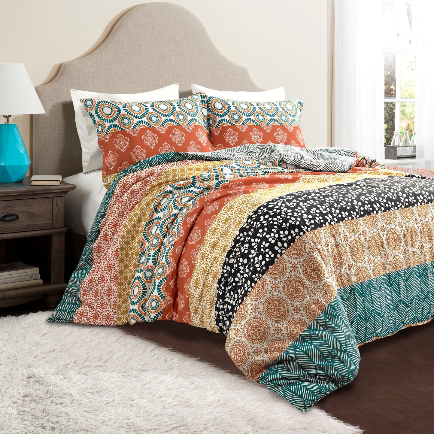 Bohemian Stripe Cotton Reversible Duvet Cover Set