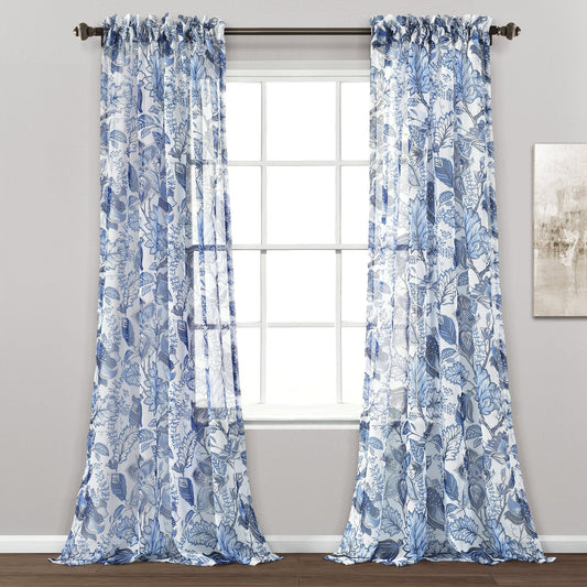 Cynthia Jacobean Sheer Window Curtain Panel Set