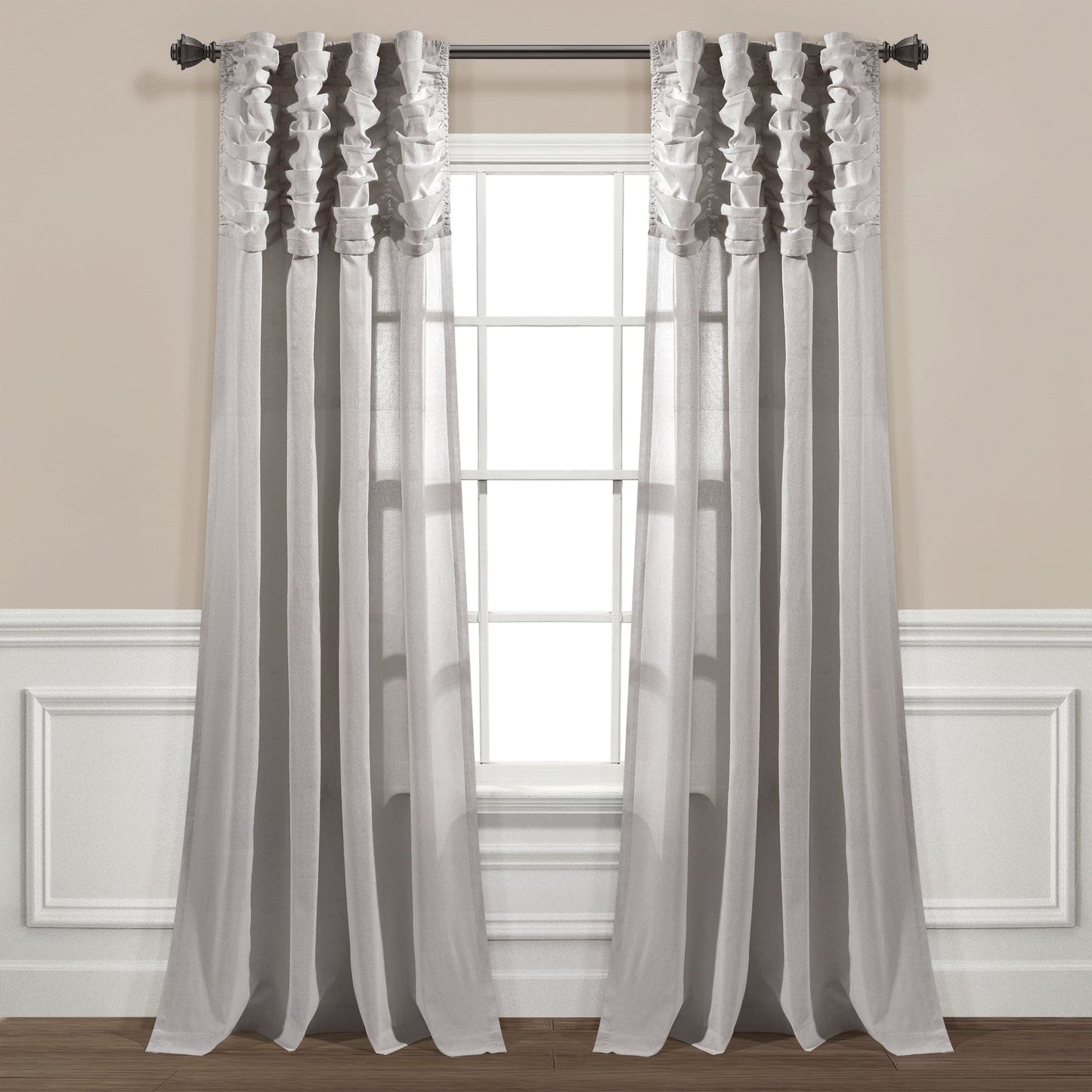 Ruched Waterfall Faux Linen Window Curtain Panel