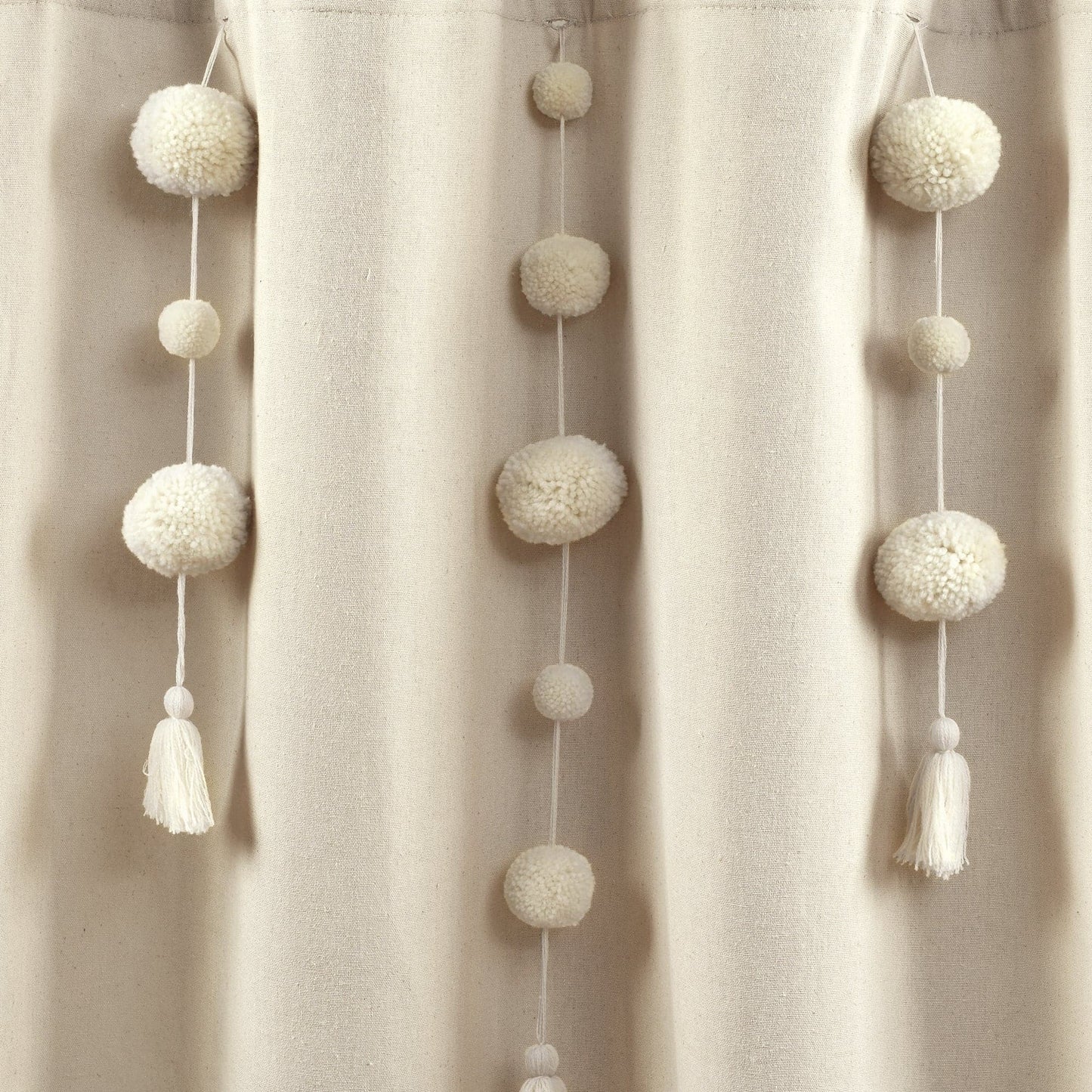 Boho Pom Pom Tassel Faux Linen Shower Curtain