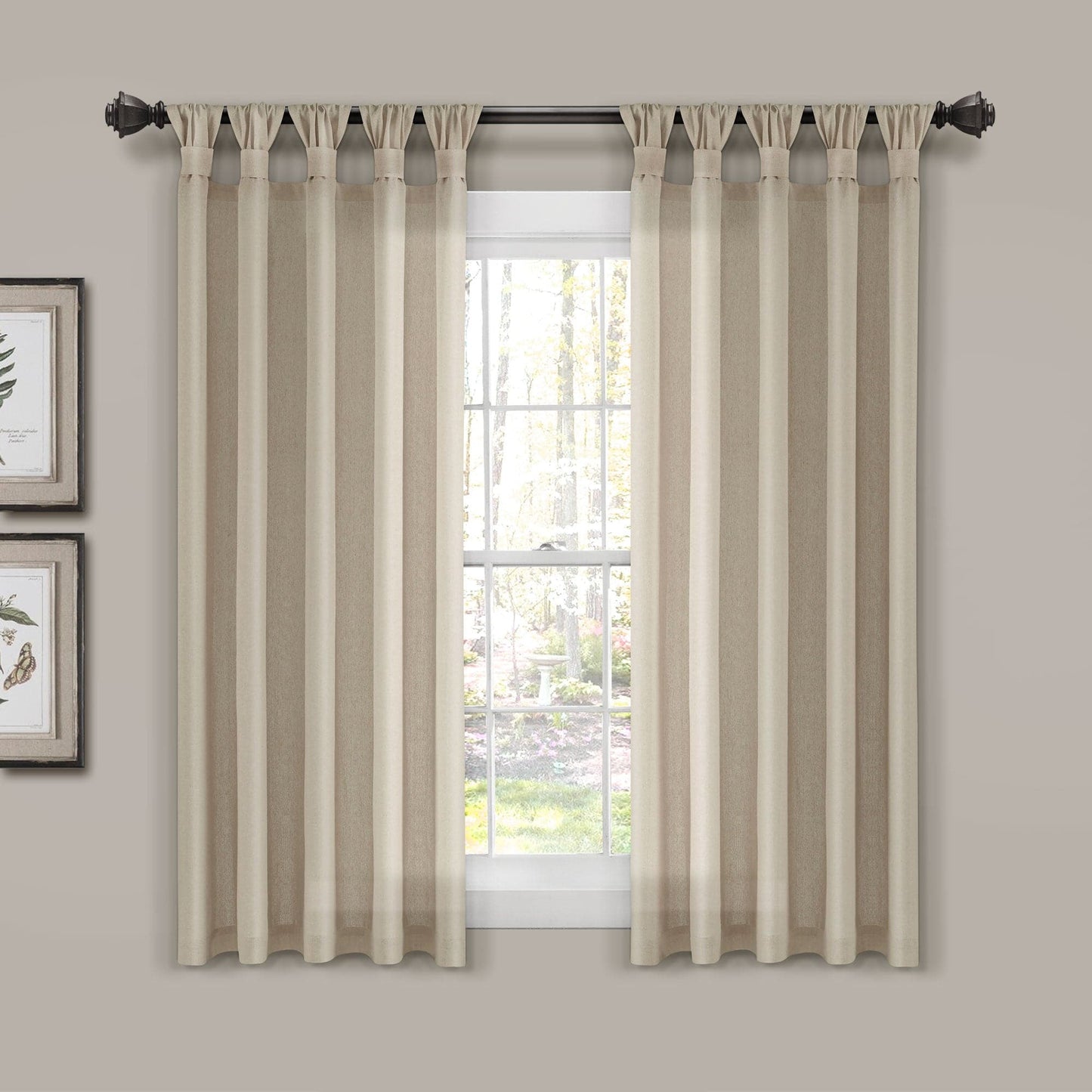 Burlap Knotted Tab Top Window Curtain Panel Set