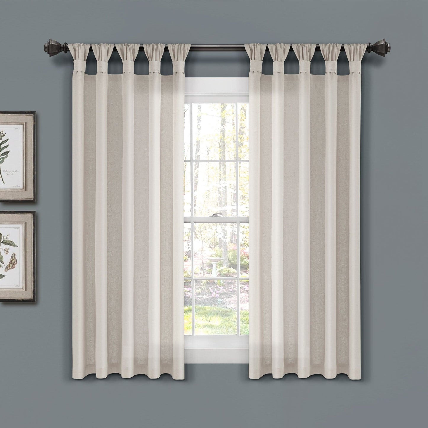 Burlap Knotted Tab Top Window Curtain Panel Set