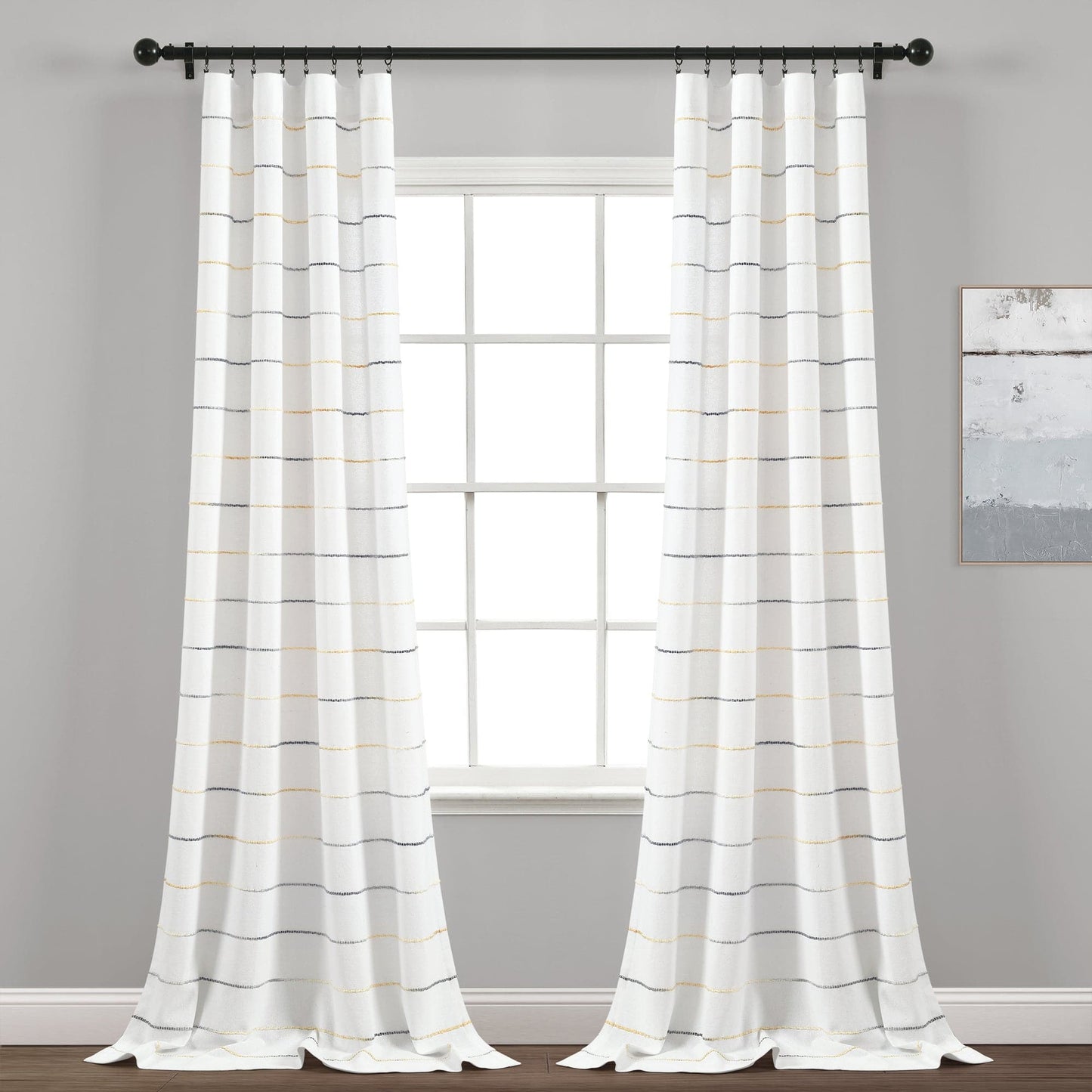 Ombre Stripe Yarn Dyed Recycled Cotton Blend Window Curtain Panel Set