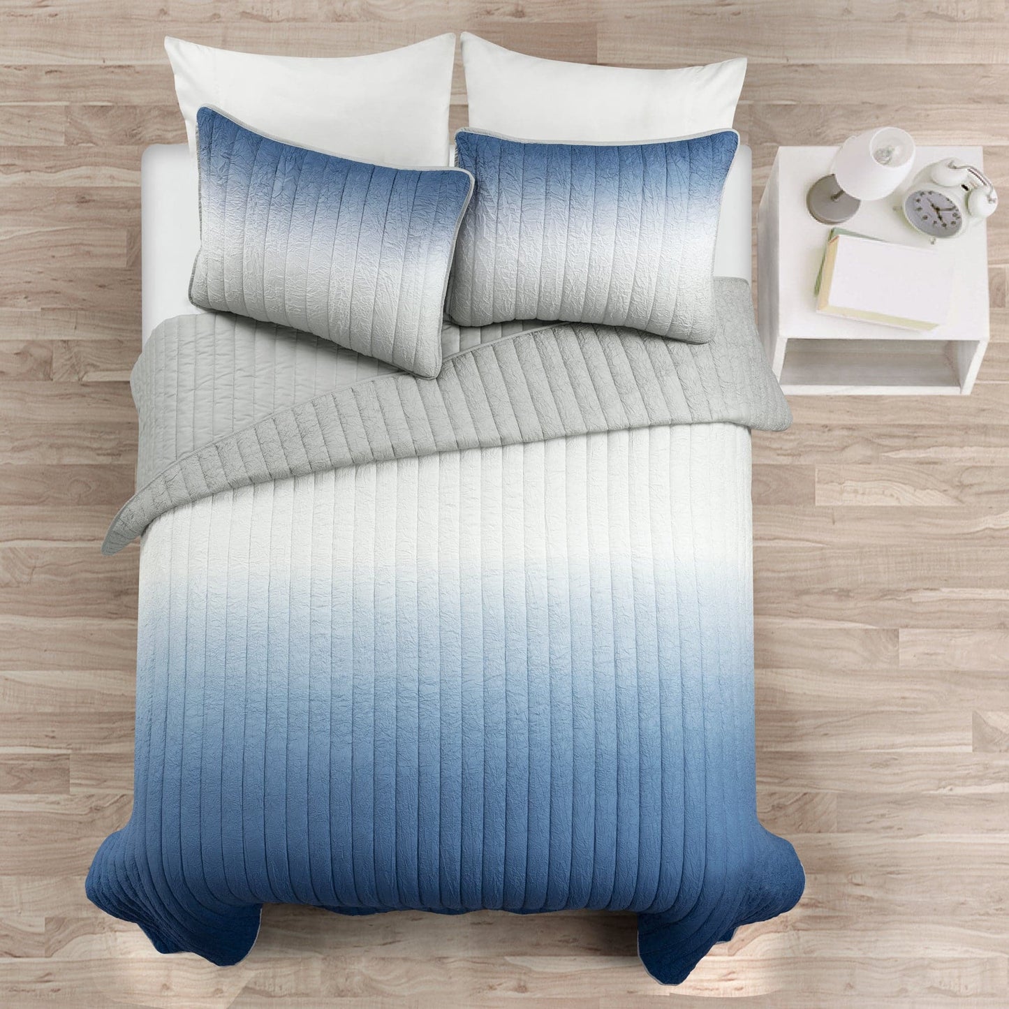 Crinkle Ombre Oversized Quilt 3 Piece Set