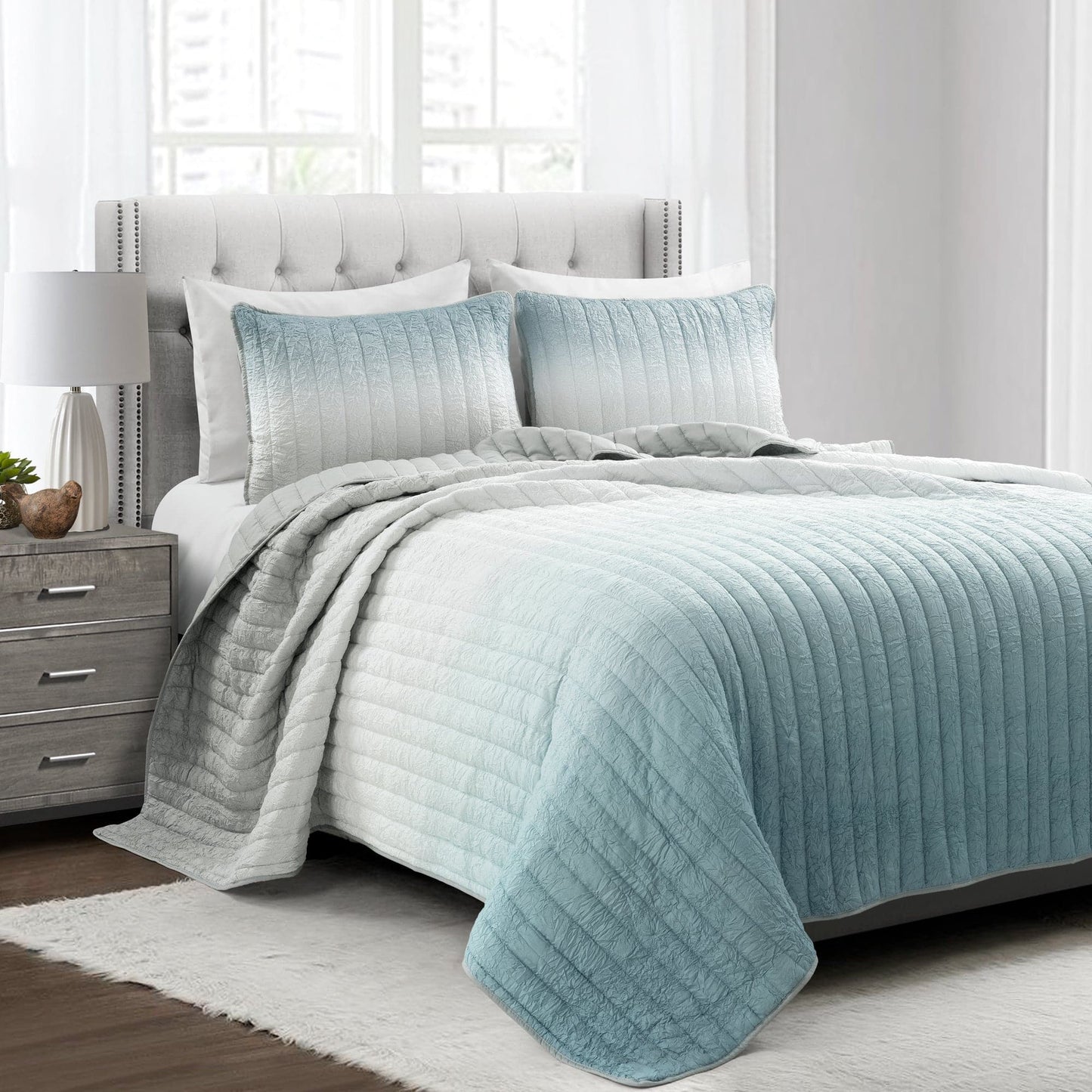 Crinkle Ombre Oversized Quilt 3 Piece Set