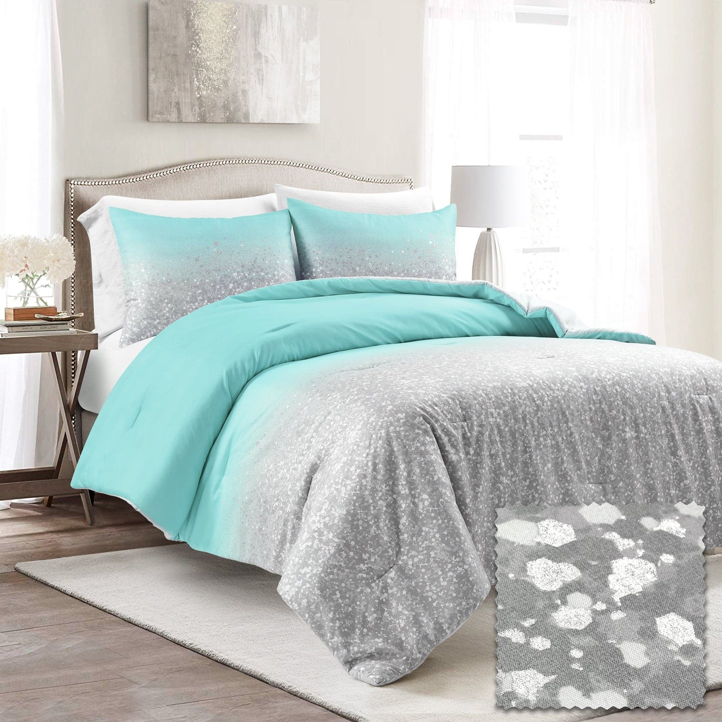 Glitter Ombre Metallic Print Comforter Set