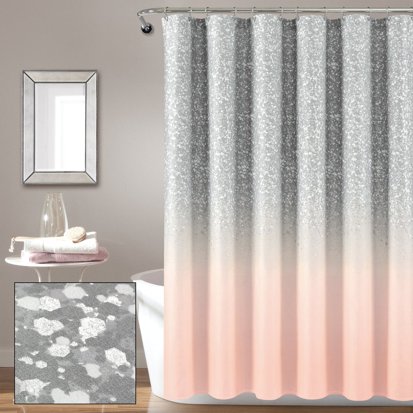 Glitter Ombre Metallic Print Shower Curtain