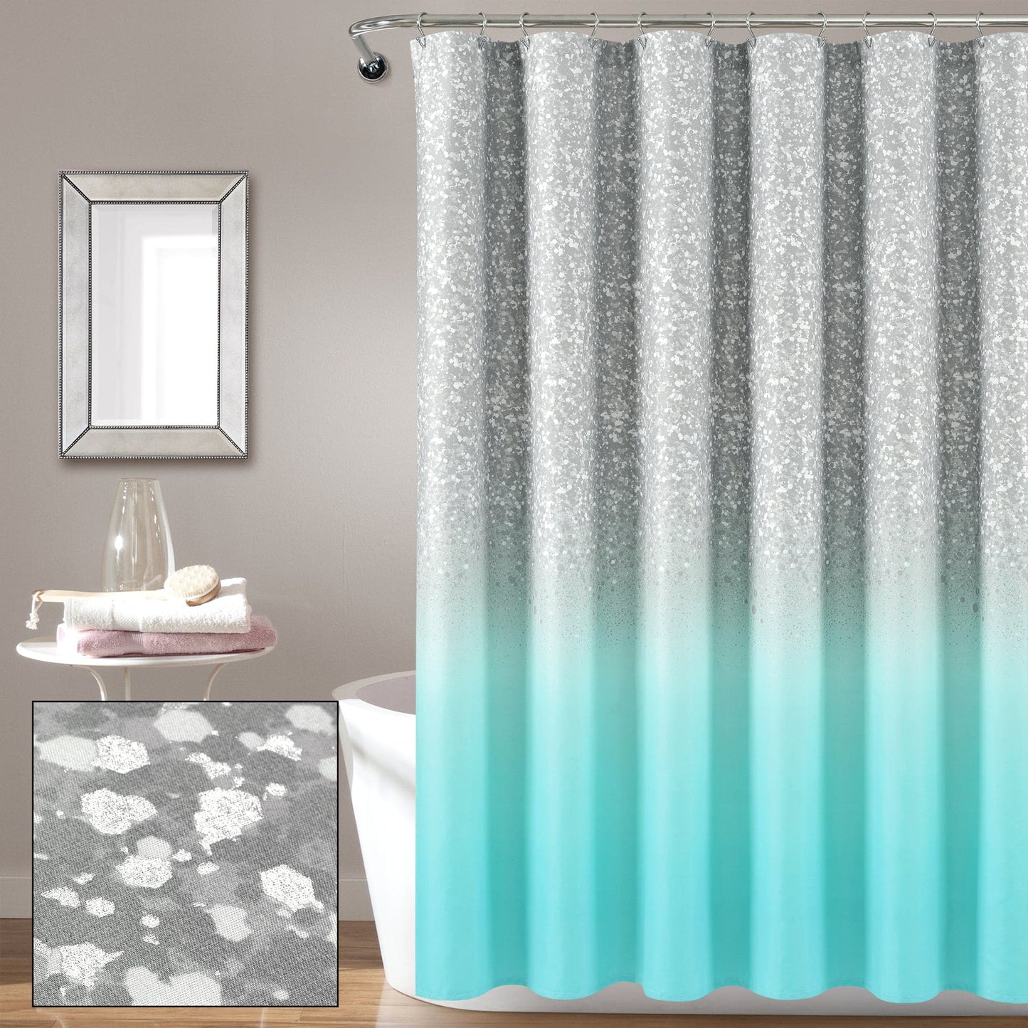 Glitter Ombre Metallic Print Shower Curtain