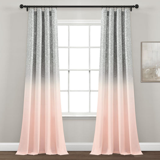 Glitter Ombre Metallic Print Window Curtain Panel Set