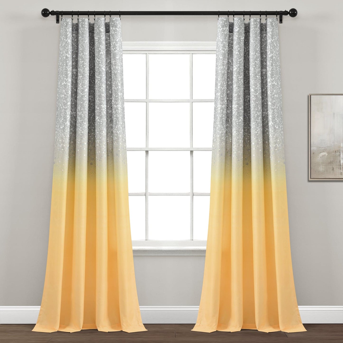 Glitter Ombre Metallic Print Window Curtain Panel Set