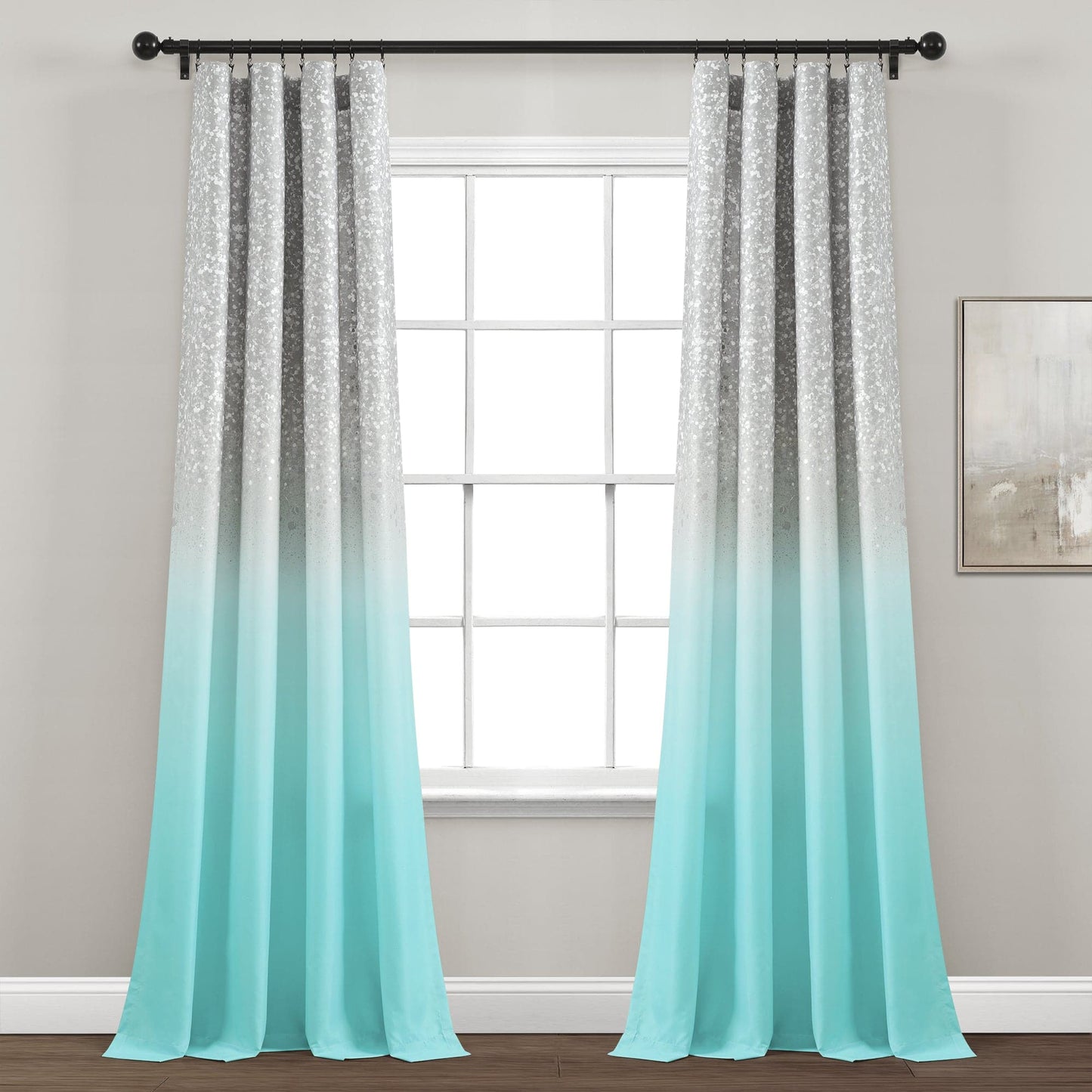 Glitter Ombre Metallic Print Window Curtain Panel Set