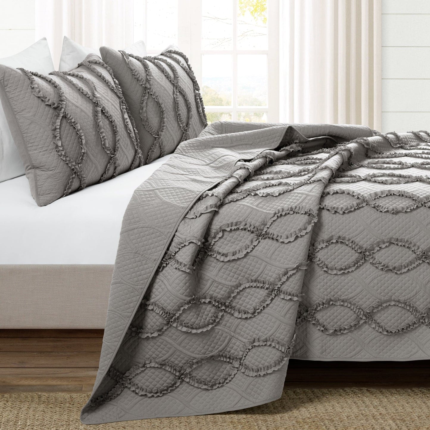 Avon Textured Ruffle Quilt 3 Piece Set