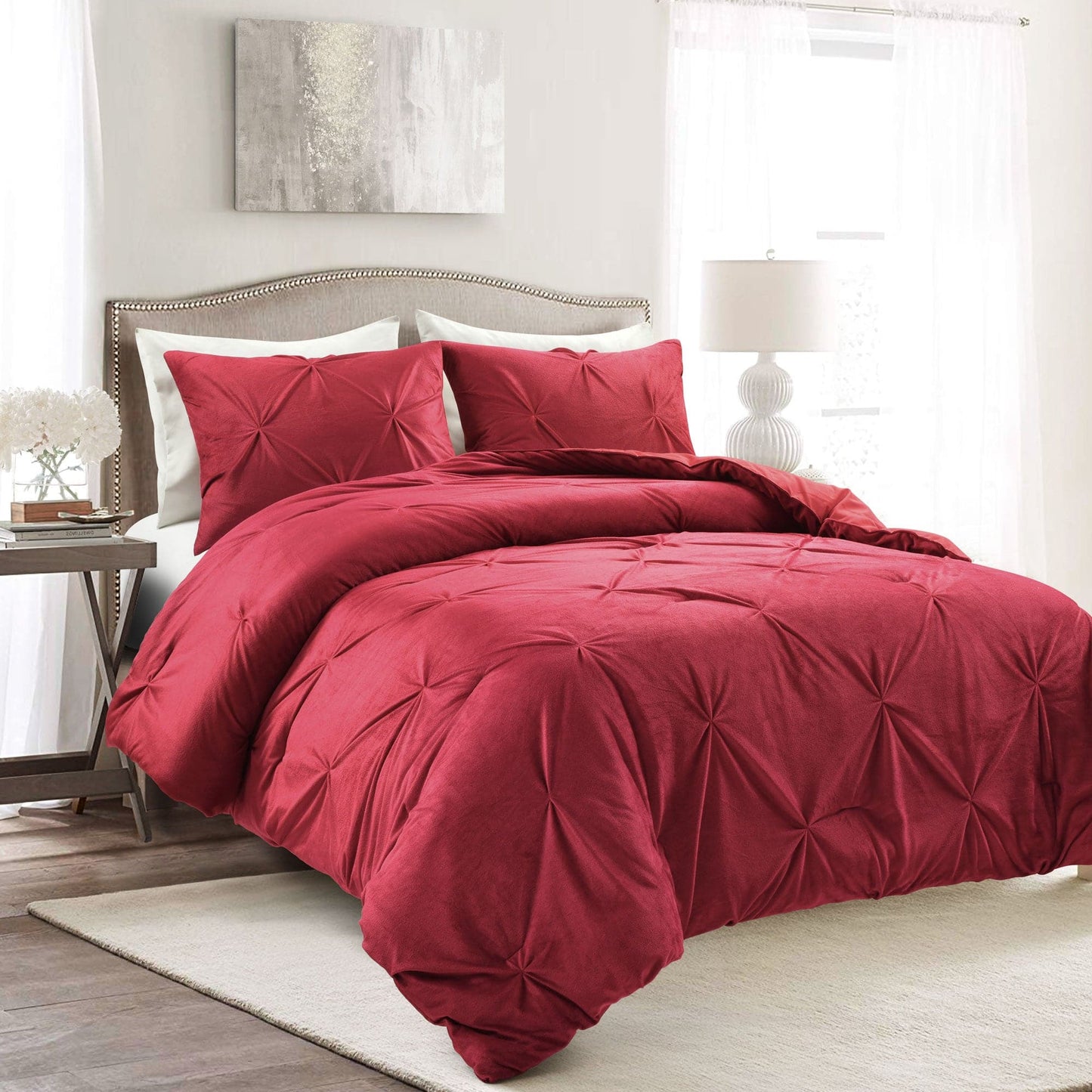 Soft Velvet Diamond Pintuck Oversized Comforter 3 Piece Set