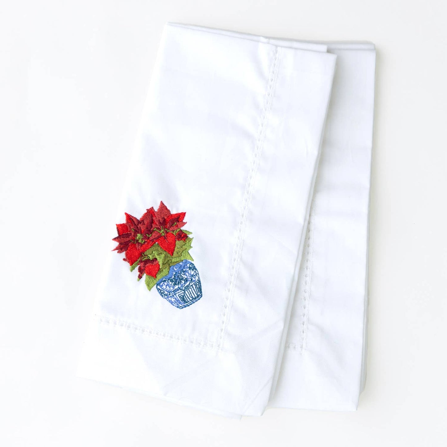 8 Oak Lane - Poinsettia Embroidered Dinner Napkin