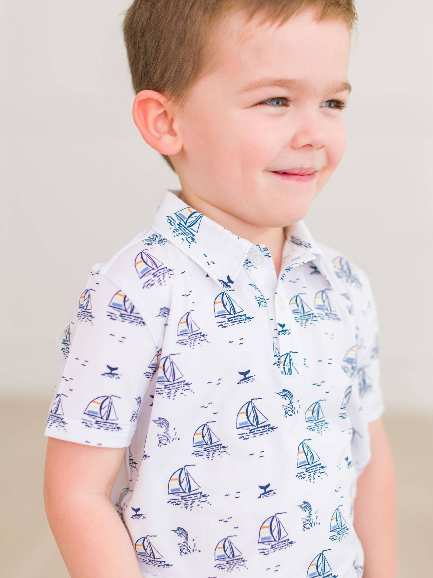 RuffleButts + RuggedButts - Boys Sailing the Seas Knit Short Sleeve Performance Polo