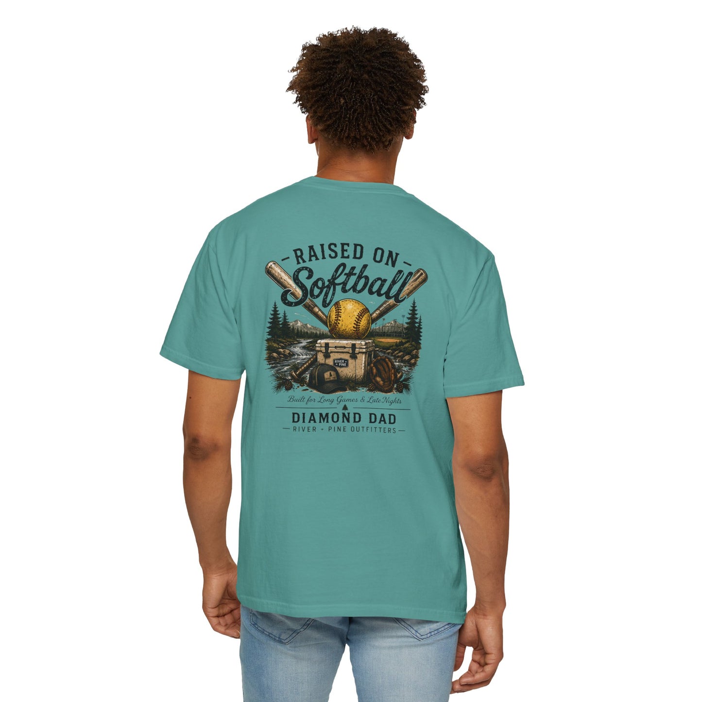 River + Pine Comfort Colors - Diamond Dad Raised on Softball T-Shirt