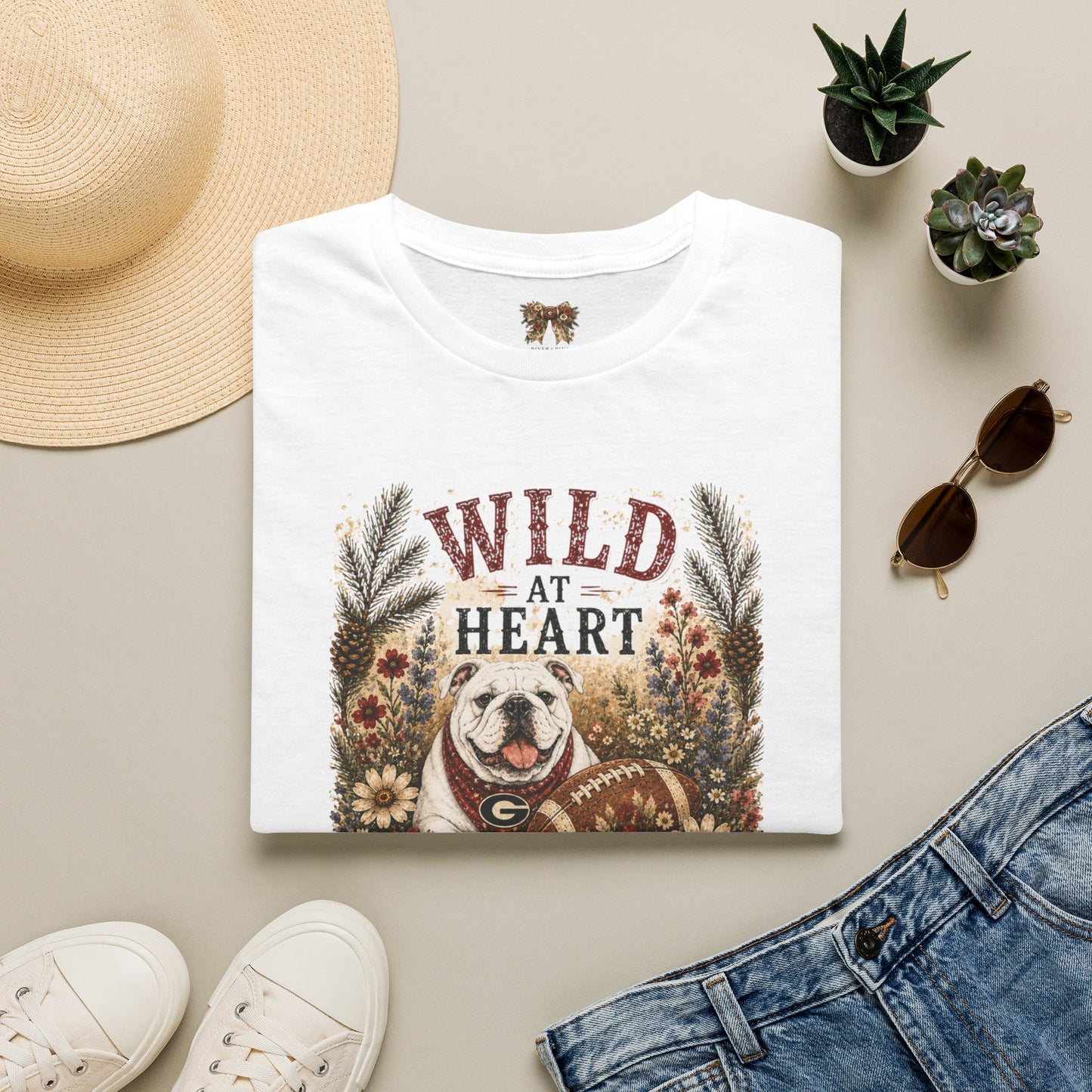 Wild at Heart Bulldogs Front only design Women's T‑Shirt — College Football Game Day Tee Gildan Softstyle