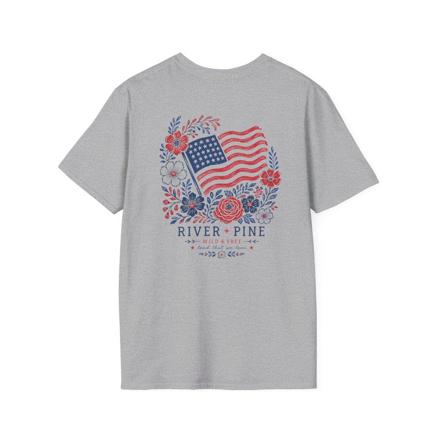 Patriotic Wild & Free Floral "River + Pine" Women's Tee