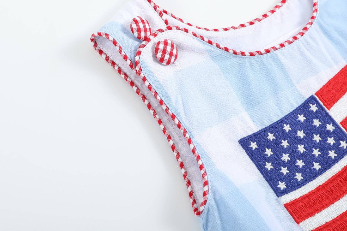 Lil Cactus - Light Blue Gingham American Flag Romper