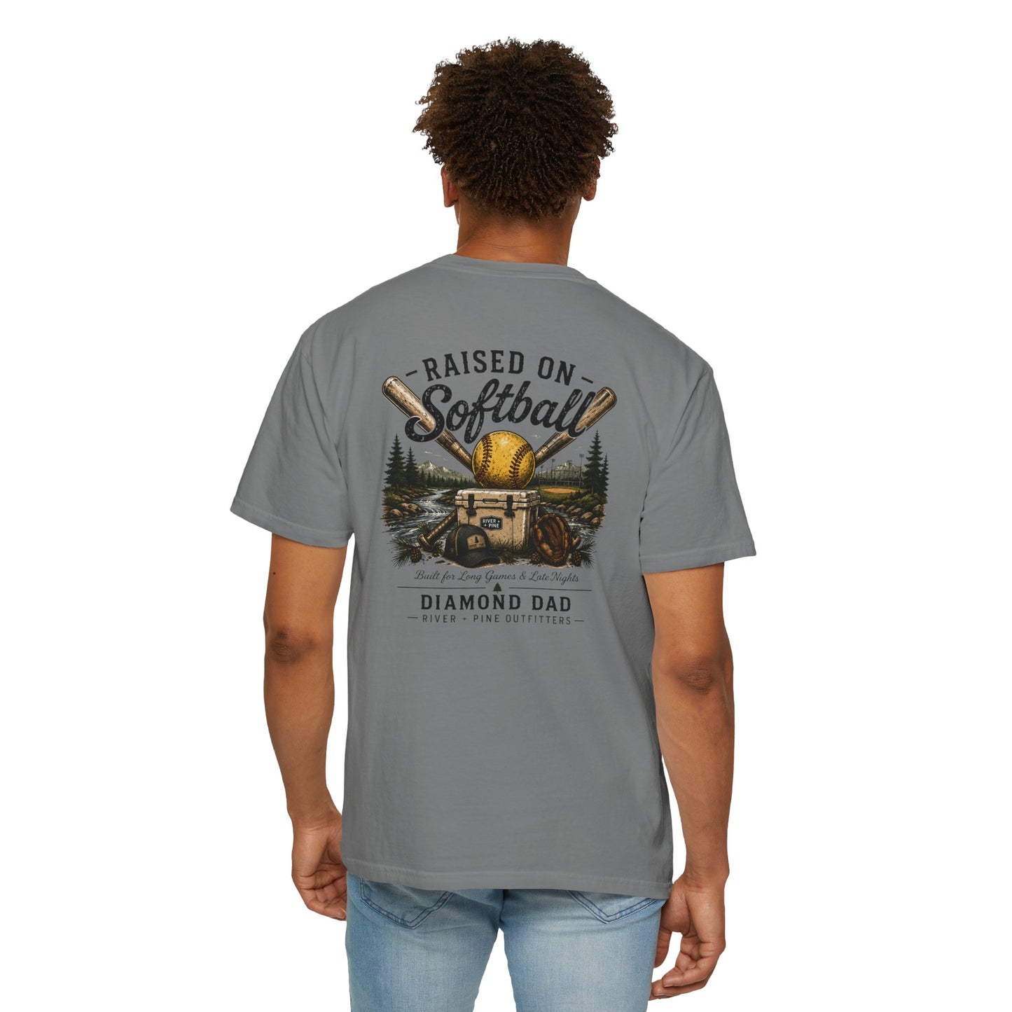 River + Pine Comfort Colors - Diamond Dad Raised on Softball T-Shirt