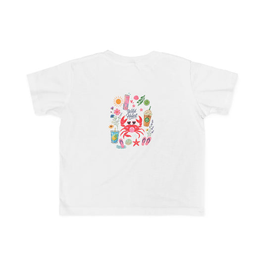 Toddler Girl's Crab Beach Tee — "Hello Summer" Cute Coastal Graphic Shirt
