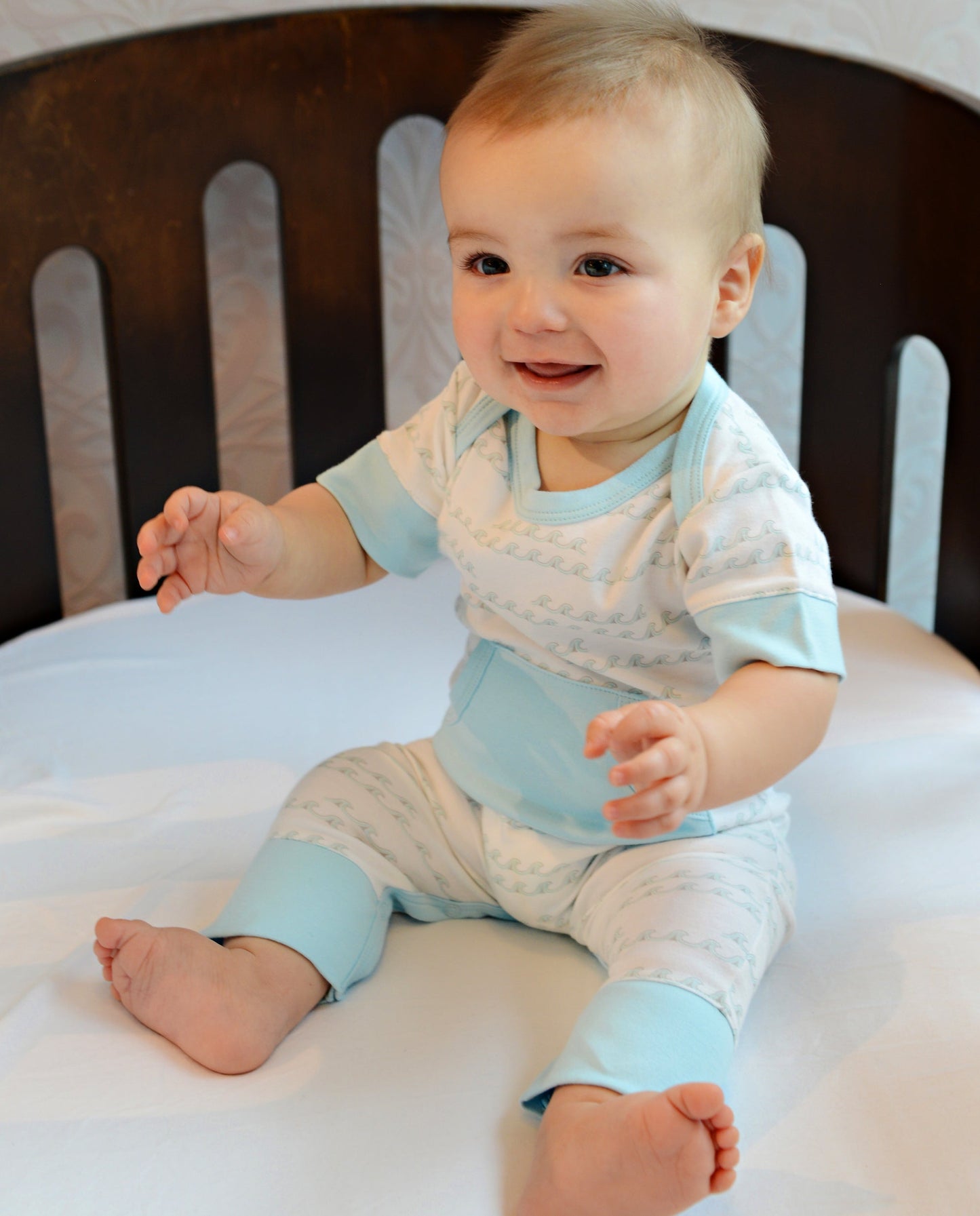 Kangaroo Romper - Aqua Wave  100% Pima Cotton