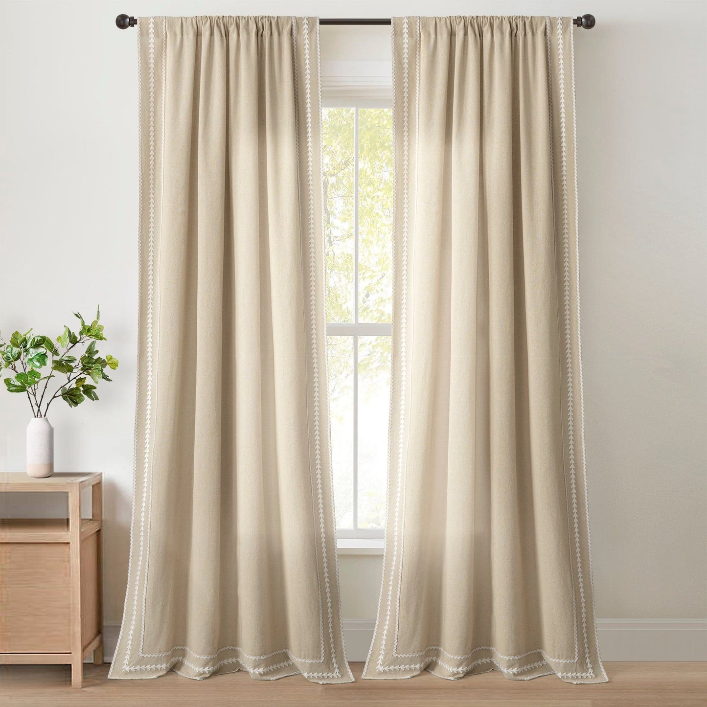 Olivia Ric Rac Embroidery Border Window Curtain Panel