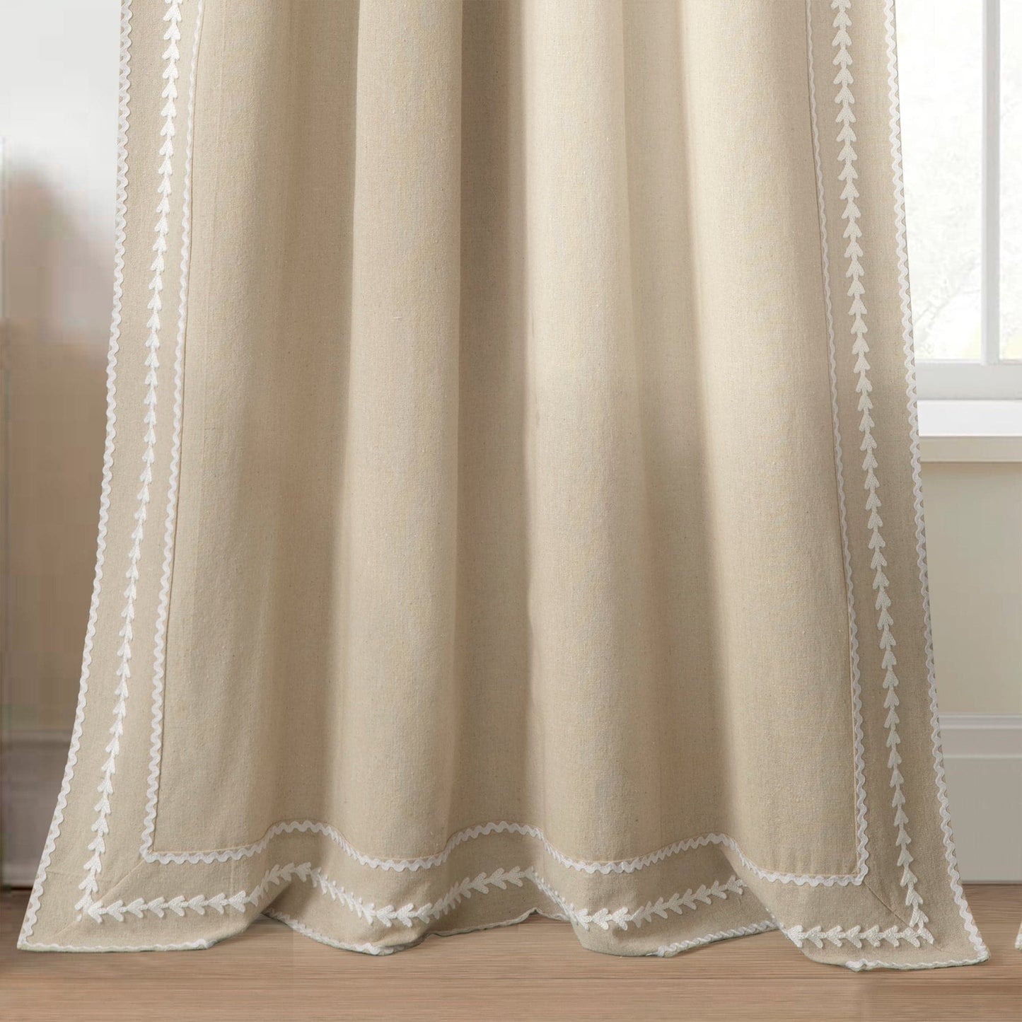 Olivia Ric Rac Embroidery Border Window Curtain Panel