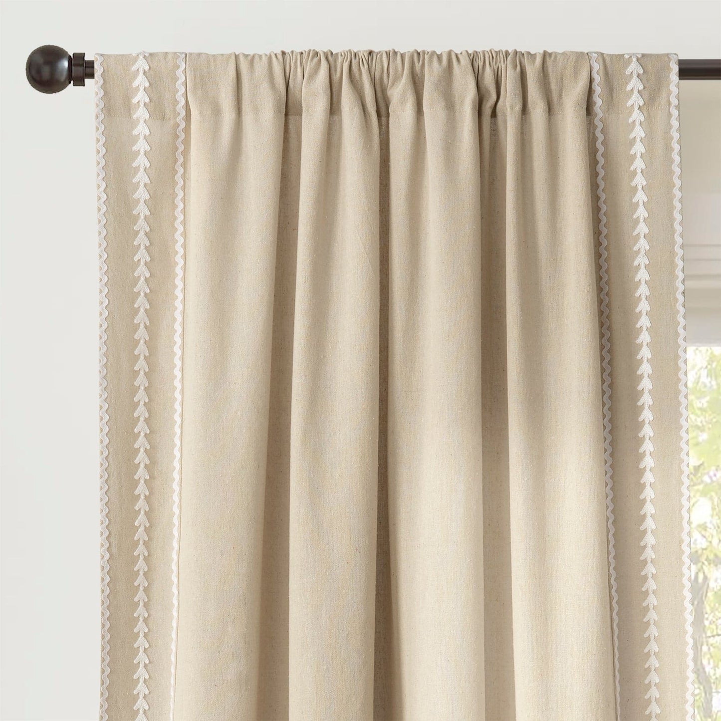 Olivia Ric Rac Embroidery Border Window Curtain Panel